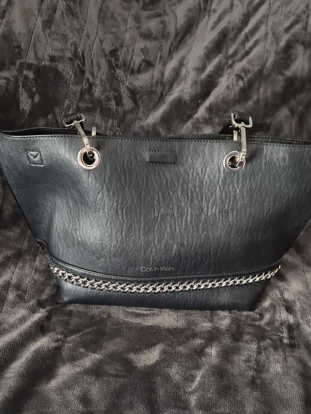 Calvin Klein Black Tote with Silver Chain Accent